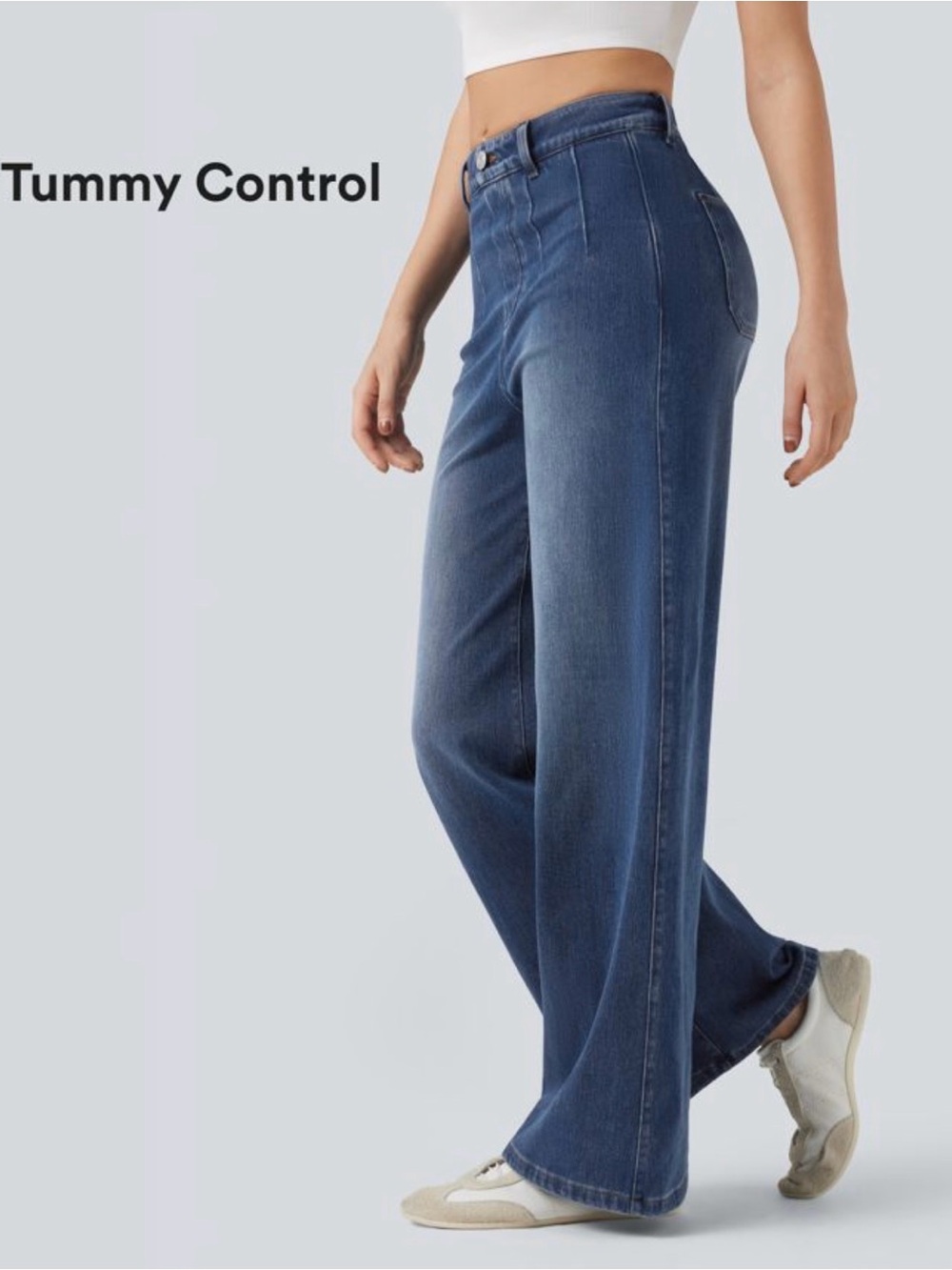 Wide Leg High-Rise Tummy Control Women's Denim - Dark Blue